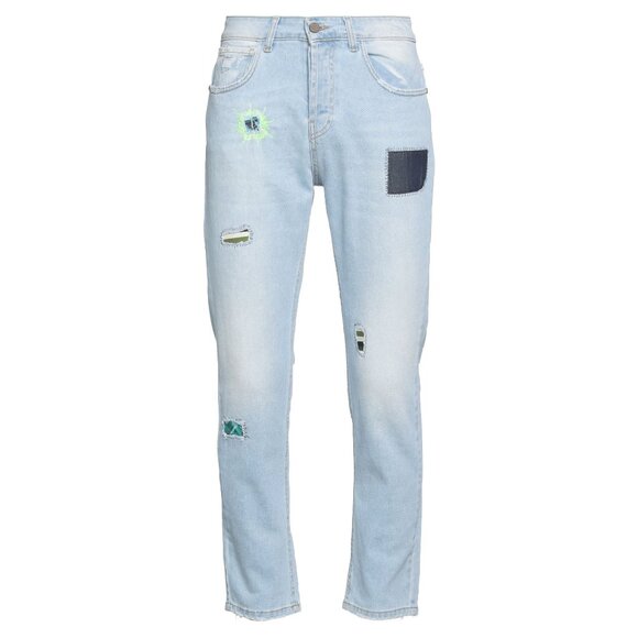 NEILL KATTER Men's Patchwork Skinny Blue Jeans Size 32" Waist 28" Inseam Italian - Picture 1 of 6